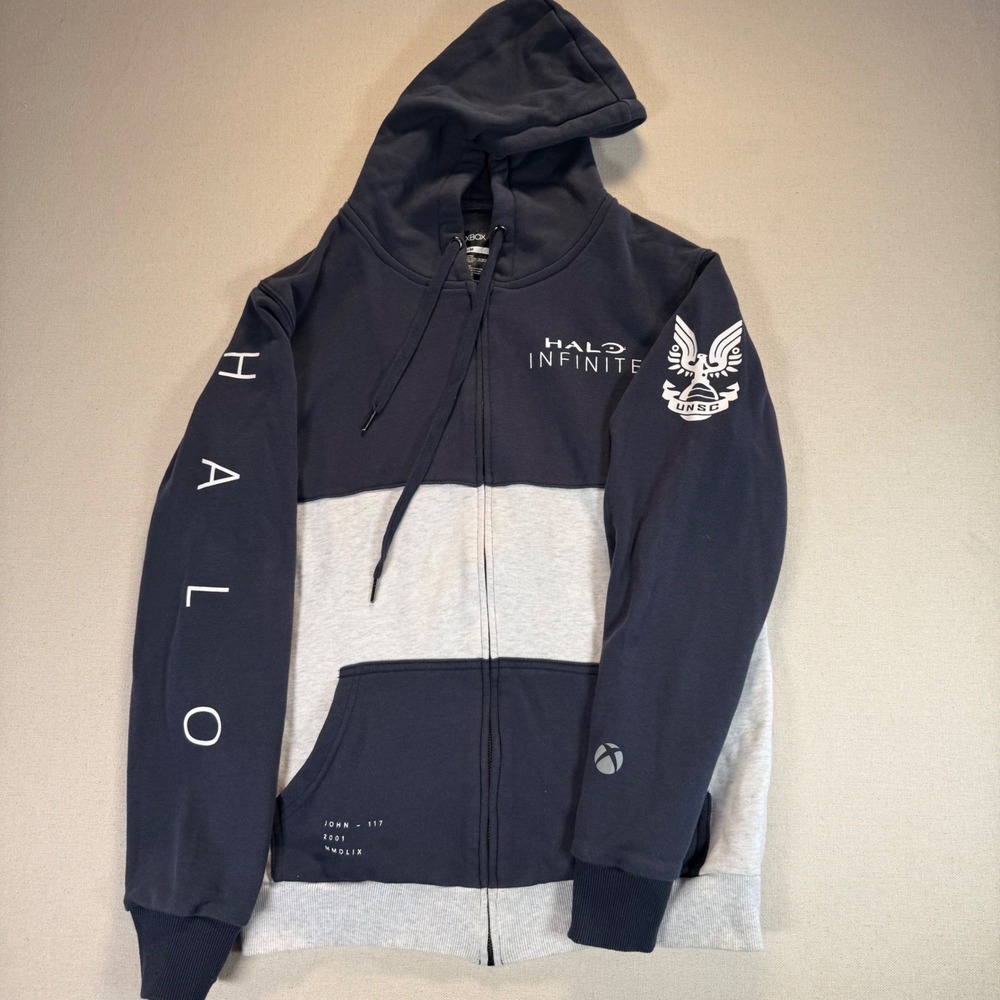 Xbox Halo Infinite Full Zip Hoodie Mens Medium Navy Gray UNSC Master Chief 117